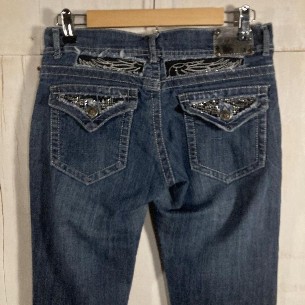Red Rivet Jeans Women Sz 9 Blue Wing Embroidery Rhinestone Y2K Denim